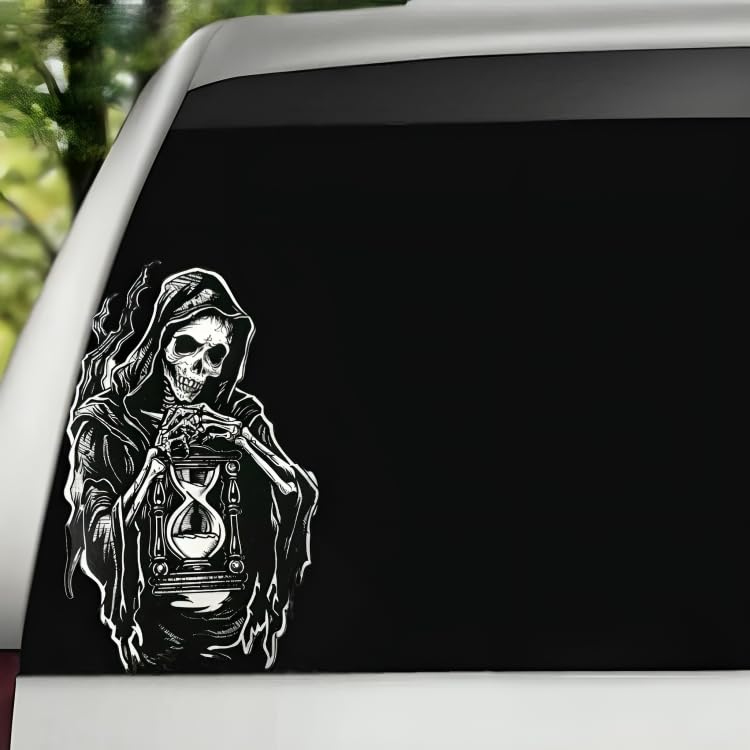 Image of Grim Reaper Holding Hourglass Tattoo Vinyl Bumper Decal Sticker for Windows, Cars, SUVs, Bikes, Laptops, Notebooks etc Waterproof (10 inch Inch)