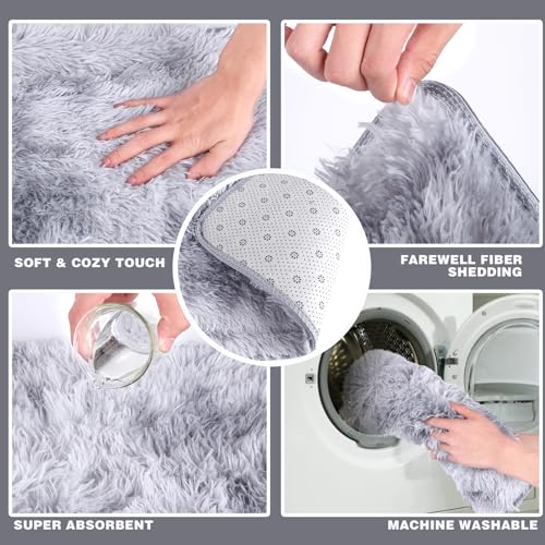 Fadcaer Badematten Set 2 Teilig Badezimmerteppich Saugfähige rutschfeste Badteppich Set Weiche Badteppich Badvorleger WC Vorleger Duschvorleger Saugfähig WC Teppich 40X60CM+50X40(U-Forme) (A) – Bild 8