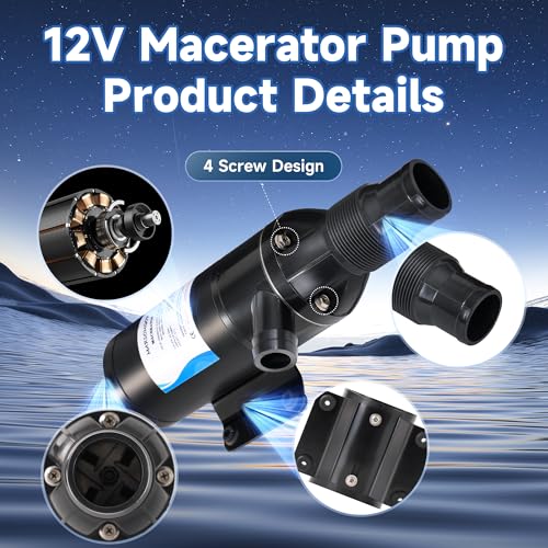 Image of Upgrade Materials, Macerator Pump for 18590-2092, 12V 12GPM, Self Priming Macerator Waste Pump, Run-Dry Protection, Sturdy Build, High Performance, for RV,Marine,Household Wastewater