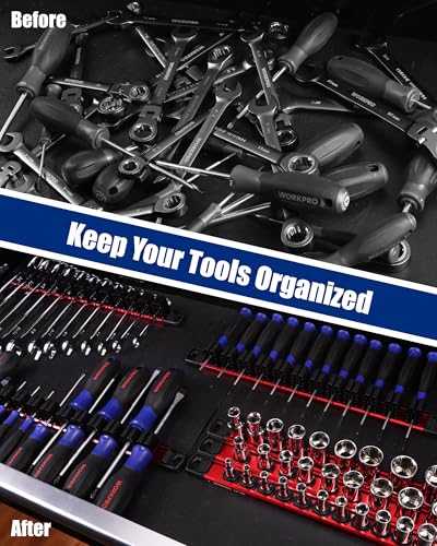 Image of WORKPRO 6-Piece Magnetic Socket and Screwdriver Organizer Set | 3-Piece 1 /4 inch, 3 /8 inch & 1 /2 inch Drive Metric & SAE Socket Rails, 3-Piece Screwdriver and Wrench Holders