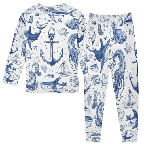 Pajama Sets Long Sleeve Cartoon Marine Pattern Soft Comfy Sleepwear 2 Piece PJS 3-8T3