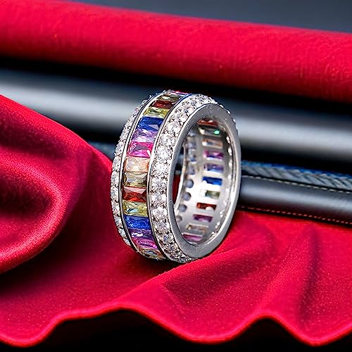 14K Gold Plated Multicolor Baguette Cut Gemstone Sterling Silver Ring Eternity Bands for Women Size 6-124