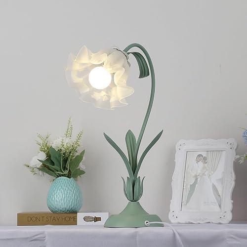 Miniatura 3 de TFCFL Lámpara de mesa en forma de flor para dormitorio, lámpara de escritorio de vitral, lámpara de mesita de noche, lámpara de noche Tiffany, luz