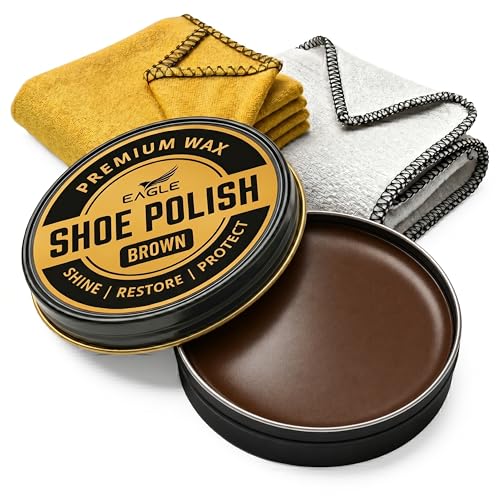 Eagle Brown Shoe Polish Wax Premium High-Gloss Shine & Leather Conditioner Restores Color Covers Scuffs Nourishes & Protects For Brown Leather Shoes Boots Belts Bags 3-Piece Kit