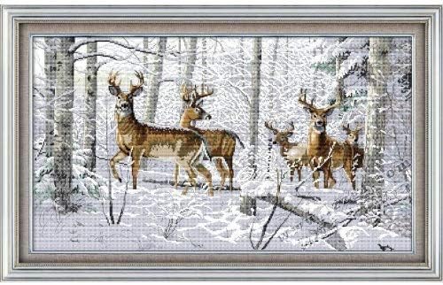 Happy Forever Cross Stitch Kits 11CT Stamped Patterns for Kids and Adults, DIY Preprinted Embroidery Kit for Beginner, Mountain Animals 3 (D452 Forest Keeper, Size 22''x22'')