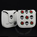 19th Hole Custom Shop Skull and Rose High-MOI Mallet Putter Headcover, Heel Shaft, White, Golf Head...