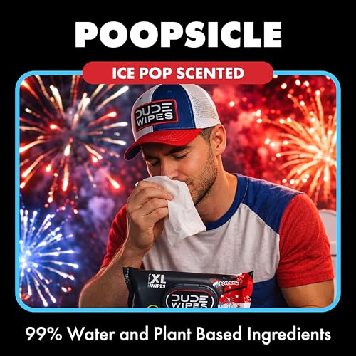 Image of DUDE Wipes Poopsicle Flushable Wipes - Ice Pop Scented Extra-Large Adult Wet Wipes - 3 Pack (144 Count) - Infused with Vitamin E and Aloe - Septic and Sewer Safe