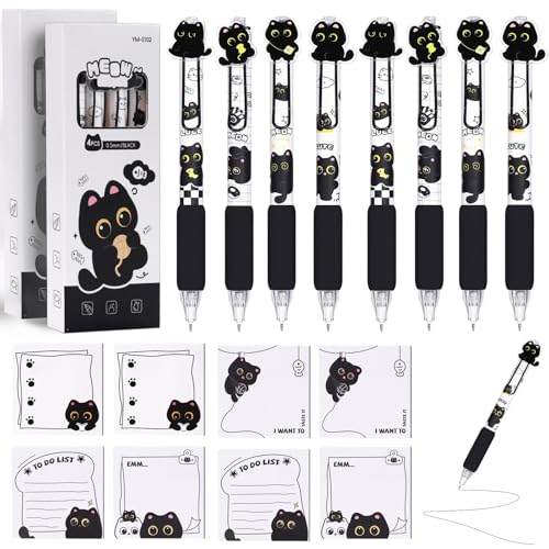 Set de 16 bolígrafos y notas adhesivas con diseño de gato negro