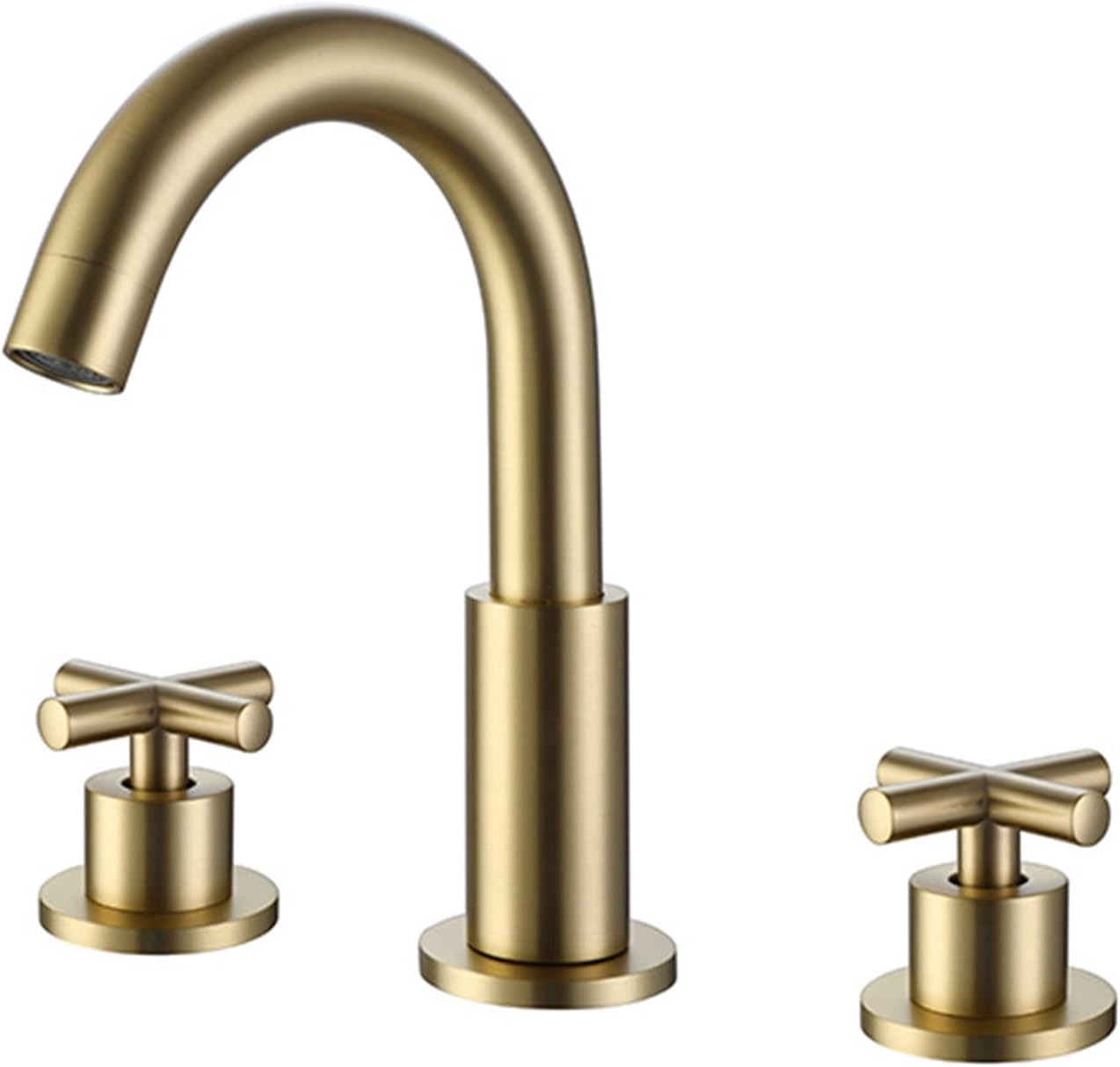 BiaoTeng Bathroom Faucet 3 Hole Brushed Gold Bathroom Sink Faucet 3