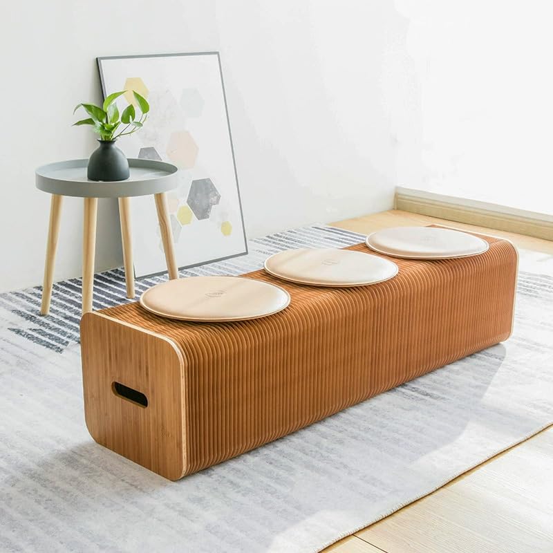 YangAera アコーディオン 椅子 折りたたみ紙スツール 座布団付き 長さ調節可能 4色展開 ギャラリー/休憩室/リビングルーム/展示ホール/ビジネスシナリオ用 最大1000kg 耐荷重 スペースを節約 (茶色, 長さ150cm 幅さ30cm 高さ42cm, 革パッド3枚)