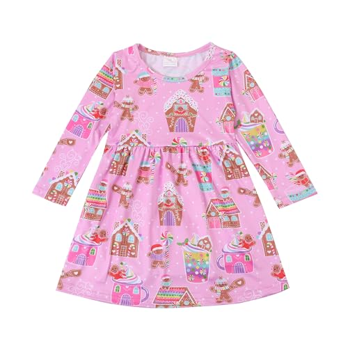 Toddler Girl Christmas Dress Snowman Christmas Trees Truck Plaid Reindeer Santa Claus Winter Knee Length 3-8Y