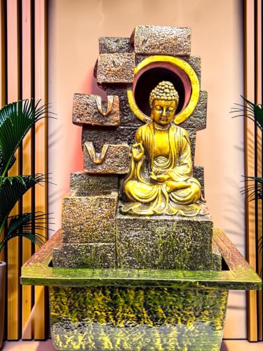 Image of G - Creations : Waterfall | Fountain | Buddha Waterfall Statue |Water Fountains for Outdoor Living Room, Office, Garden & Table Top Waterfall Indoor Home Decor Indoor Green & Black