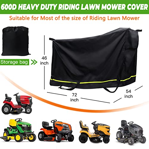 Riding Lawn Mower Cover - Heavy Duty 600D Polyester Oxford Lawn Tractor Cover Waterproof Outdoor Windproof Buckle Workbasket Fits Decks Up 54" Riding Lawnmower Cover With Handle Drawstring Storage Bag #TOP1