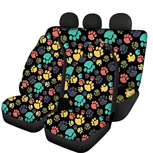 JOAIFO Colorful Dog Paw Print Automotive Seat Protector Cover Yellow & Teal Cat Footprint in Black Decor Sheet for SUVs Sedans Vans