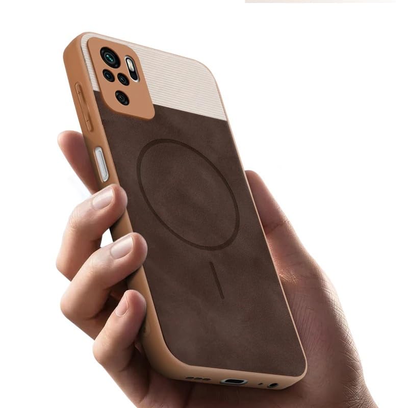 Image of Bintage case Macc-Safe Design Hard Light Weight Back Case | Soft Border Camera Protect | Dual PU Leather Finish Back Cover Compatible for Mi REDMI Note 11 SE - White & Cherry Brown