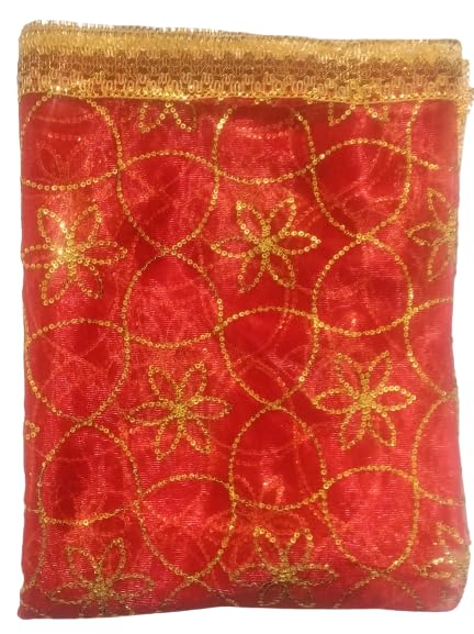 Lakshmi Maa Collection MATA Ki Chunri with Sitara Design Red and Lace -2.25 Meters Long