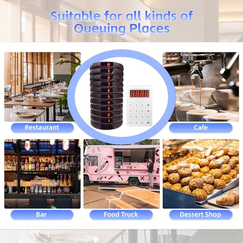 Image of Pagers for Restaurants, 24 Coaster Beeper Restaurant Buzzer System with Beeps, Vibration, Flashing, Guest Customer Queue Pagers for Food Truck, Church Nursery