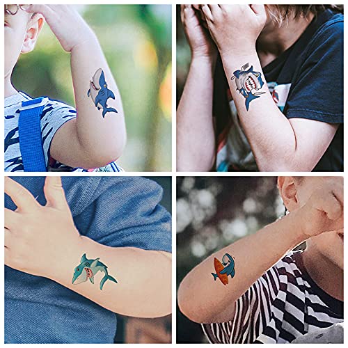 Temporary Tattoo For Kids, Fake Tattoos 83Pcs Ocean Sea, Waterproof Body Stickers, Cute Tattoo Decorations, Birthday Party Favor Supplies Decor For Boys Girls Children Toddler Teens 10 Sheets Shark #TOP3
