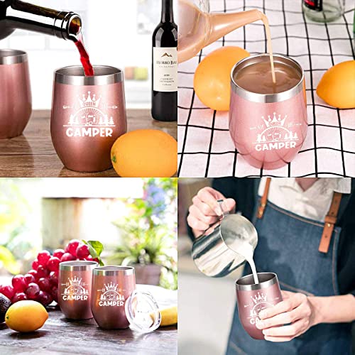 Coolertaste Queen Of The Camper Wine Tumbler, Happy Camper Gifts 12Oz Cup, Gifts For Campers Outdoors, Rv Hiking Camping Coffee Mugs, Camper Lover Couples Glass For Women #TOP5