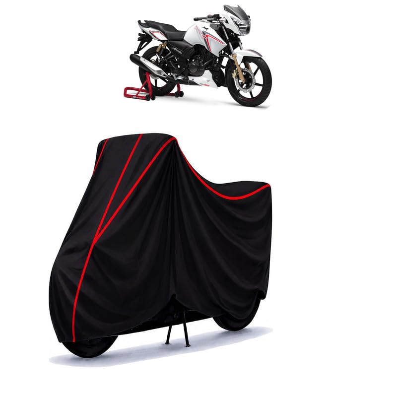 Image of TVS Apache 180 4v Water Resistant Bike Cover for All Motorcycles & Rain | Heavy Duty Taffeta Fabric | UV Protection, Dustproof, Scratchproof | All Weather Two Wheeler Body Cover with Elastic Bottom
