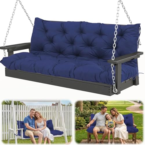HZODJBH Waterproof Porch Swing Cushion Replacement Thick 23 Seat Swing Seat Cushion with Backrest & Ties Outdoor Bench Cushion for Patio Garden Porch Furniture (Navy Blue 60 x 40in)