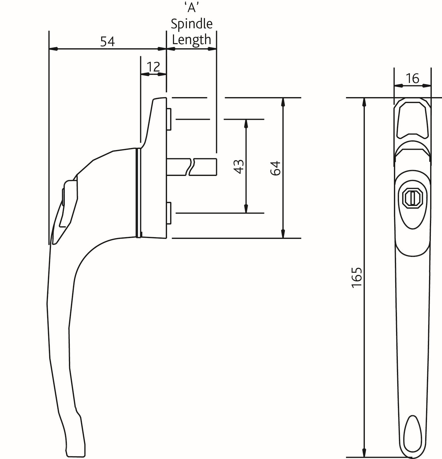 EUROART Maxim Inline Locking Window Handle in White Finish & Dimensions 165mm x 16mm x 94mm - Image 2