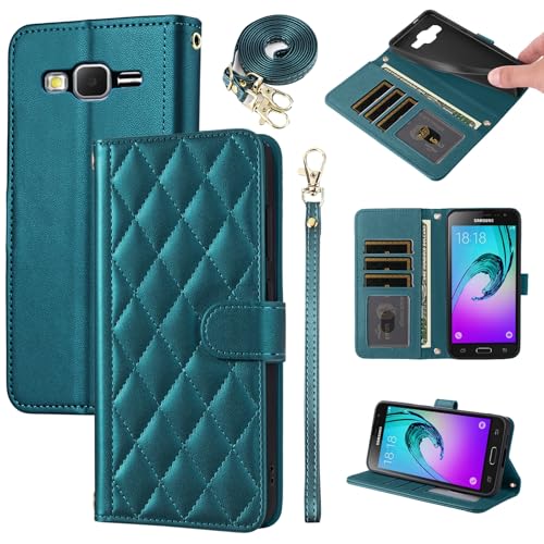 Furiet Wallet Case for Samsung Galaxy J3 2016/J 3 V/J36V/Sky/Amp Prime with Wrist Strap Shoulder Strap Card Slots Folio Purse PU Leather Stand Cell Phone Cover for Sol J3V JV3 J36 6 J320V J320A Green