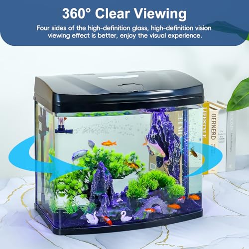 image for Bluecoco 13 Gallon Glass Aquarium Starter Kit with Flip-Top Feeding Po