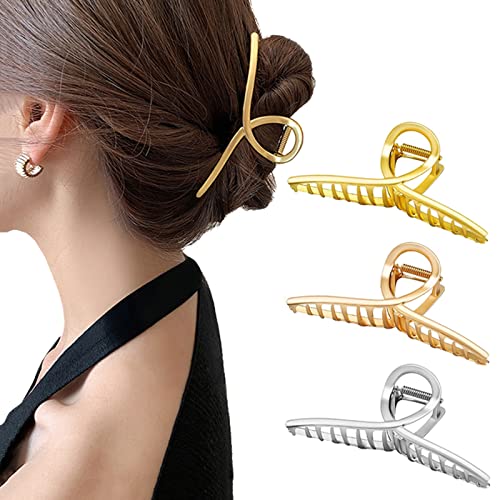 Brateuanoii 3 PCS Grande Griffe Métallique, Grandes Barrettes Crabe à Cheveux , Pince Cheveux Crabe, Pinces à Cheveux Antidérapantes pour Femmes, Pinces à Cheveux pour Cheveux Épais, Cheveux Fins Cover