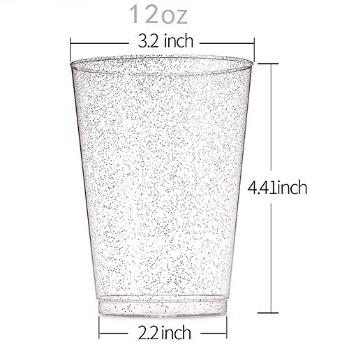 Wdf 100 Pack Silver Glitter Plastic Cups - 12 Oz Silver Plastic Cups Disposable With Silver Glitter - Clear Plastic Cups For Party, Holiday Gathering, Wedding #TOP2