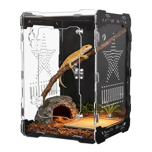 Image of Acrylic Terrarium 14x10x10 Inch - Front Opening Reptile Enclosure with Magnetic Feeder - Escape-Proof Habitat for Arboreal Tarantulas, Scorpions & Geckos