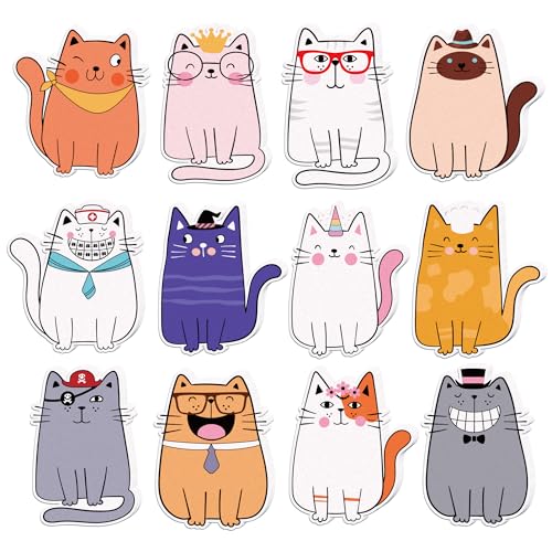 12 パックの猫の漫画の粘着性があるノート、240 PC のかわいい動物の自己接着粘着性があるノート パッドのメモ帳、学生の家のオフィスのルームメイトのギフトの分類の供給