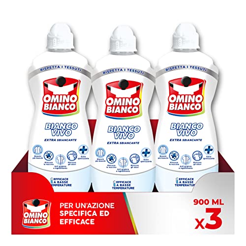 Omino Bianco - Additivo Lavatrice Bianco Vivo in Gel per Bucato, Azione Sbiancate, Specifico per i Tessuti Bianchi, 900 ml x 3