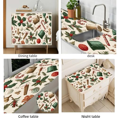 Image of Vintage Christmas Icons Desktop Sticker 39.37x23.62In, Hand Drawn Holiday Pattern Desk Decal, Easy Clean Table Surface Sticker, Cozy Home Office Decor
