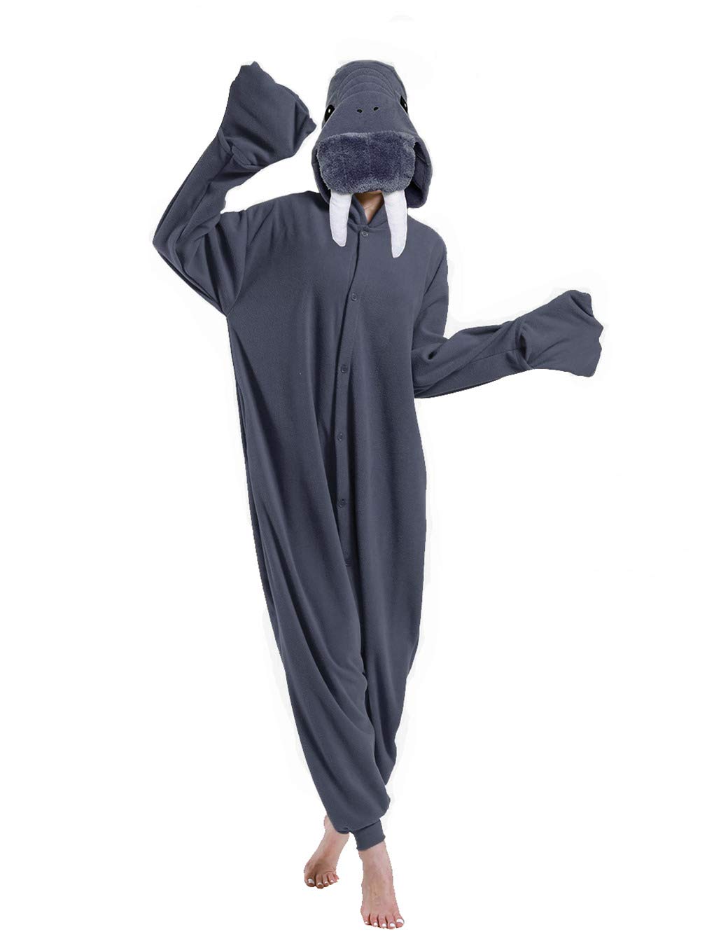 dressfan Animal Walrus Onesie Walrus Costume Cosplay Costumes One Piece Pajamas for Women Unisex Adult Kids Men Boys Girls (Grey, XL(70"-74"))