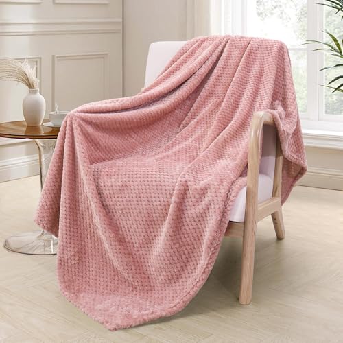 Exclusivo Mezcla Decke Kuscheldecke Flauschig Fleecedecke Wohndecke mit Waffelmuster, Leichte, Weiche und Warme Sofadecke Bettüberwurf, 130x170 cm Rosa