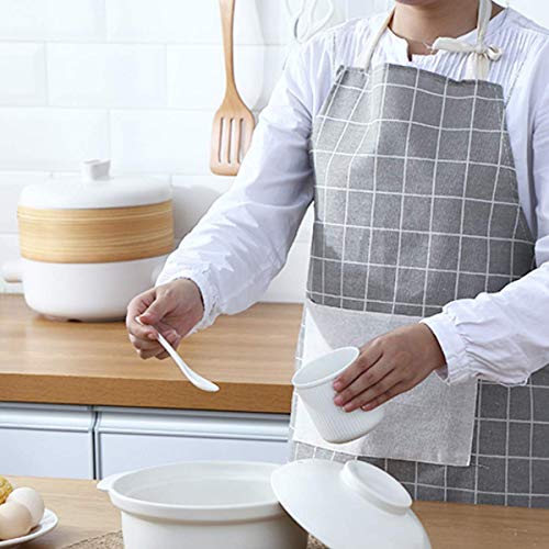 Image of KPNG Lattice Cotton Linen Apron Woman Adult Bibs Home Cooking Baking Coffee Shop Cleaning Aprons Kitchen Accessory (Pack Of 1, Gray)