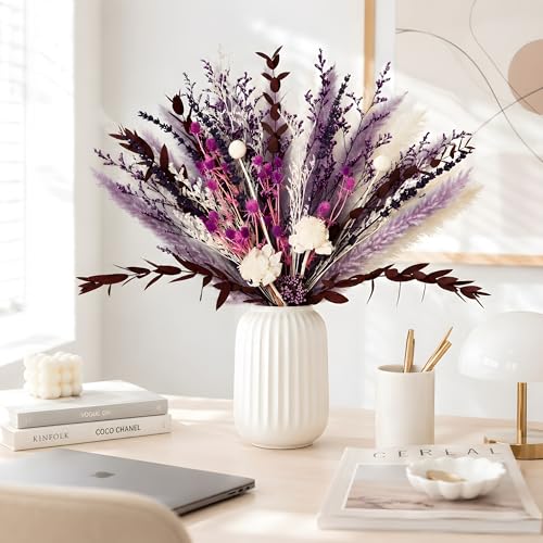 Ramo de flores secas boho púrpura 17" miniatura 2
