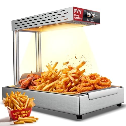 pyy french fry warmer - 450w food heat lamp for chips commercial heat light free, food warmer countertop, standing warming dump station churros fried food, home, restaurant, silver