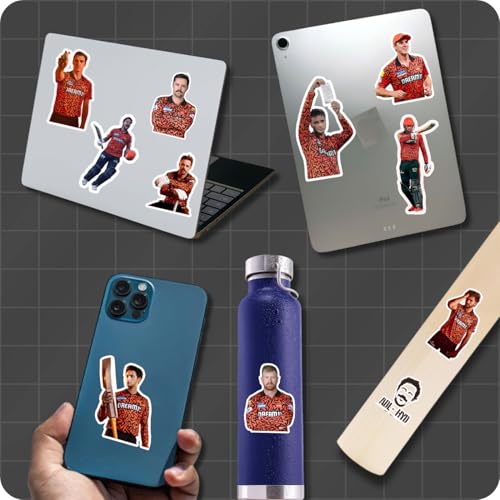 Image of SRH Hyderabad Stickers - Pack of 25 | Waterproof Vinyl SRH Cricket Fan Stickers for Laptop, Phone, Water Bottle, Bike, Car, Notebook | Self Adhesive Glossy Sticker Pack 2026