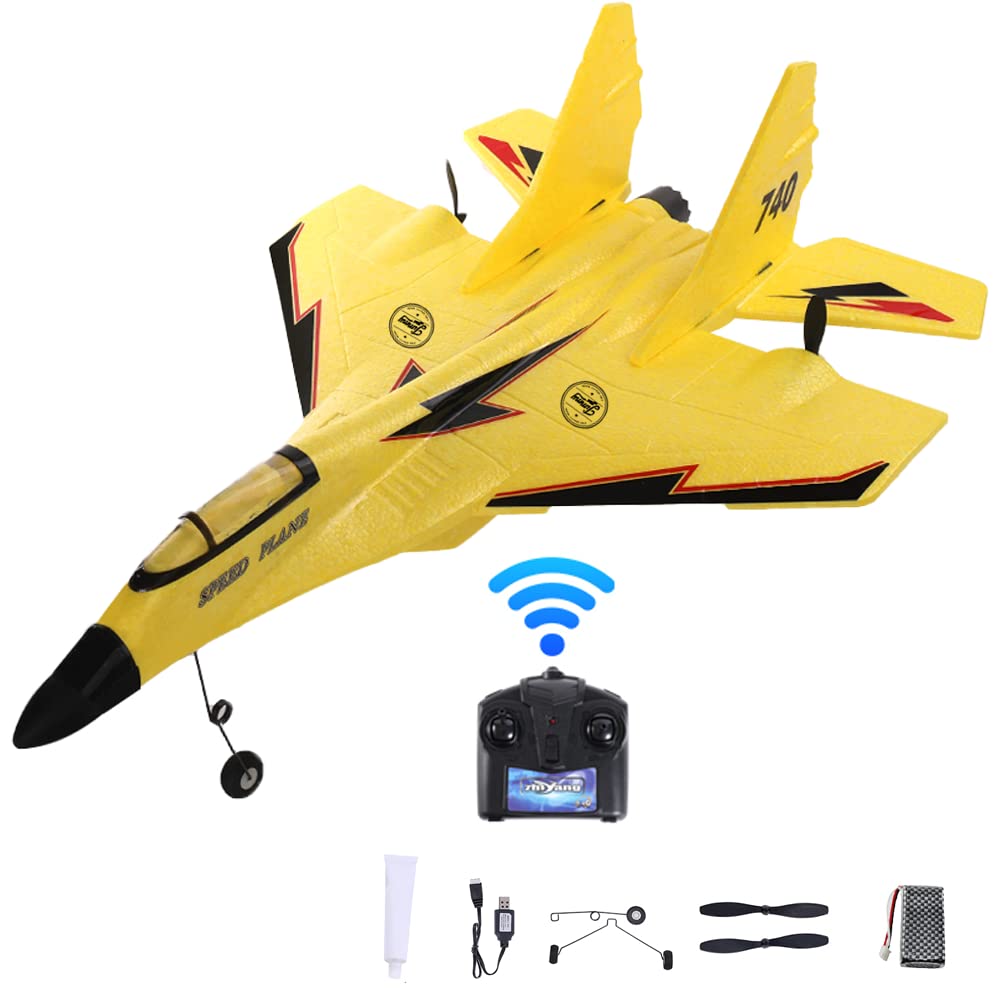 MIG 740 Airplanes, Glider Remote Controlled Aircraft 2.4GHz 6-Axis Gyro RC Airplane with Light Bar, Easy Flying RC Fighter, Epp Foam Rc Drone with Auto Balance Rotation for Kids Adult Beginner.