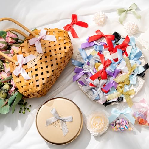 MORSUNBELA Schleifen Deko Hochzeit Kleine Geschenkschleifen Selbstklebend Schleife für Geburtstag Valentinstag Weihnachten Kommunion 50 Stück