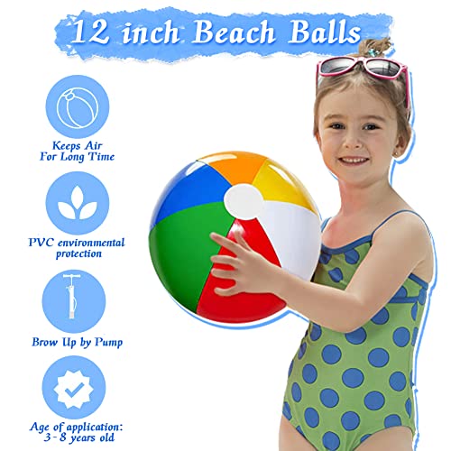Umuaccan Beach Ball 12 Pack -12" Beach Balls For Kids - Beach Toys For Kids & Toddlers , Pool Games, Pool Toy - Bulk Hawaiian Tropical Theme Party Decorations Favors Supplies #TOP4