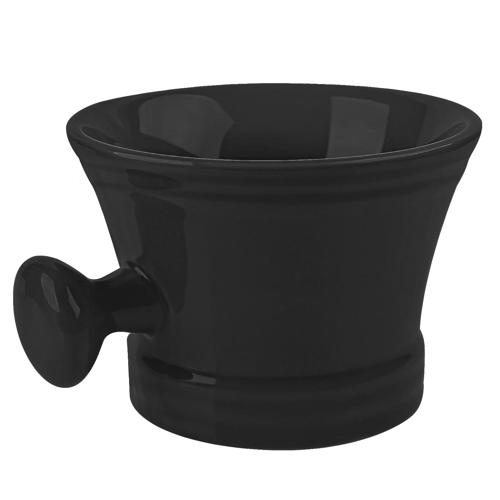 Linkidea Ceramic Mug Shaving with Knob Handle, Deep Size Wet Shaving Cup, Razor Shave Soap and Cream Bowl for Men (Black)