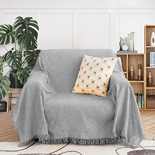 Meetsky Couch Cover Sofa Throw Cover For Couches Slipcover Reclining Sofa Washable Soft Cotton Blend Farmhouse Modern Decor Couch Protector For Living Room (71"X 91", Medium, Light Grey) #TOP15
