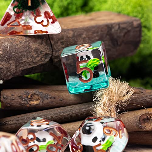 Image of Cusdie 7-Die Dice DND, Polyhedral Dice Set Filled with Animal, for Role Playing Game Dungeons and Dragons D&D Dice MTG Pathfinder (Panda w /Bamboo)