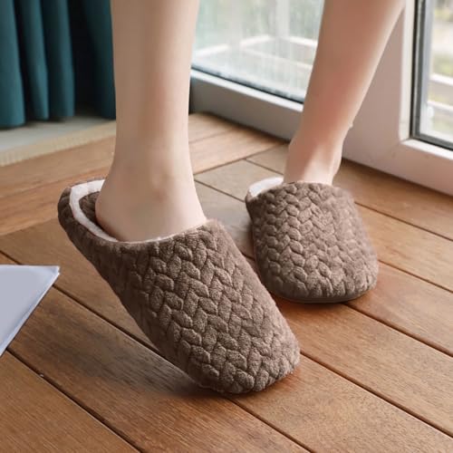 ZSpzx Women's Fuzzy Cotton Slippers Fluffy Fur Lining Flats Slip On House Winter Slipper for Indoor Outdoor Comfortable Warm Fall Winter Slides Non-Slip Cozy Plush Shoes2