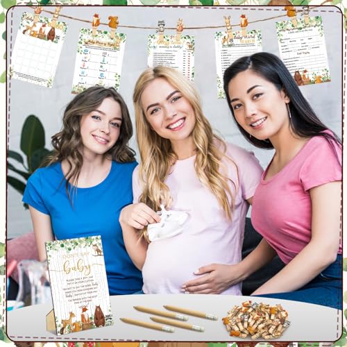 Image of Patelai 321 Pcs Woodland Animals Baby Shower Decoration Forest Animal Neutral Gender Reveal Decoration Don't Say Games 5 Set Serve 50 Guests for Woodland Baby Shower Birthday Party Decor Supplies