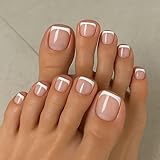Modelones Press on Toenails Short, Nude French Tip Toe Nails Square, Reusable Nail Kit with Nail Glue Adhesive Tabs Mini Nail File, Toe Nails 36Pcs 18Sizes, Summer Spring Women Girl Gift