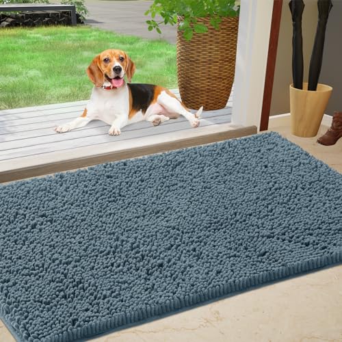 IM HOME Chenille Absorbent Outdoor Doormat 30" x 20", Washable Muddy Door Mats for Dog Non Slip Indoor Doormat Dog Mat for Muddy Paw Front Inside Doormats for Entryway Dusty Blue